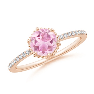 6mm A Solitaire Round Pink Tourmaline Ring with Diamond Accents in 9K Rose Gold