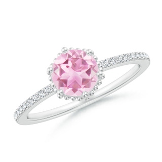 6mm A Solitaire Round Pink Tourmaline Ring with Diamond Accents in P950 Platinum