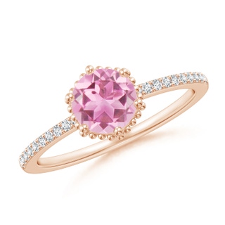 6mm AA Solitaire Round Pink Tourmaline Ring with Diamond Accents in 9K Rose Gold