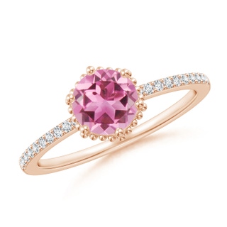 6mm AAA Solitaire Round Pink Tourmaline Ring with Diamond Accents in 9K Rose Gold