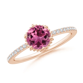 6mm AAAA Solitaire Round Pink Tourmaline Ring with Diamond Accents in 9K Rose Gold