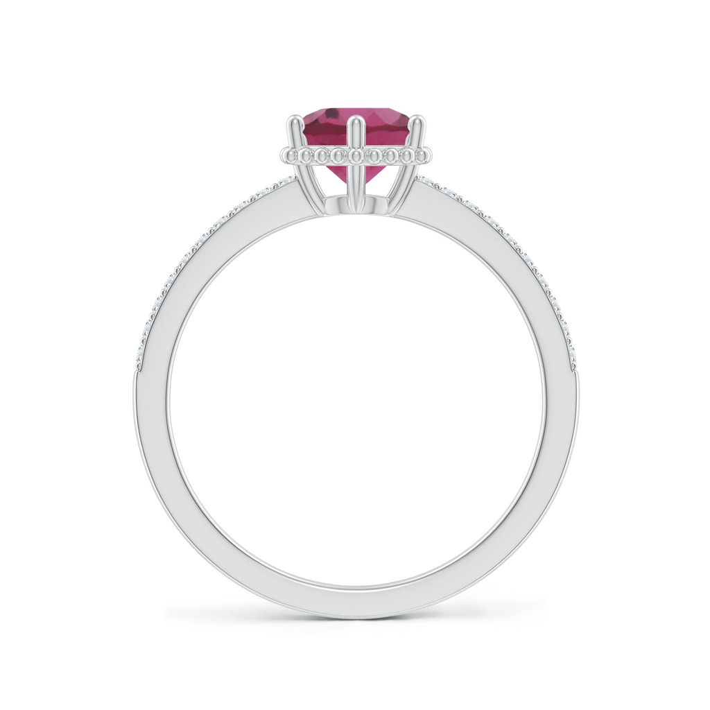 6mm AAAA Solitaire Round Pink Tourmaline Ring with Diamond Accents in P950 Platinum Side-1