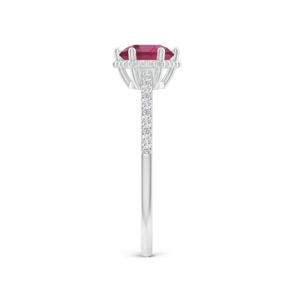 6mm AAAA Solitaire Round Pink Tourmaline Ring with Diamond Accents in P950 Platinum Side-2