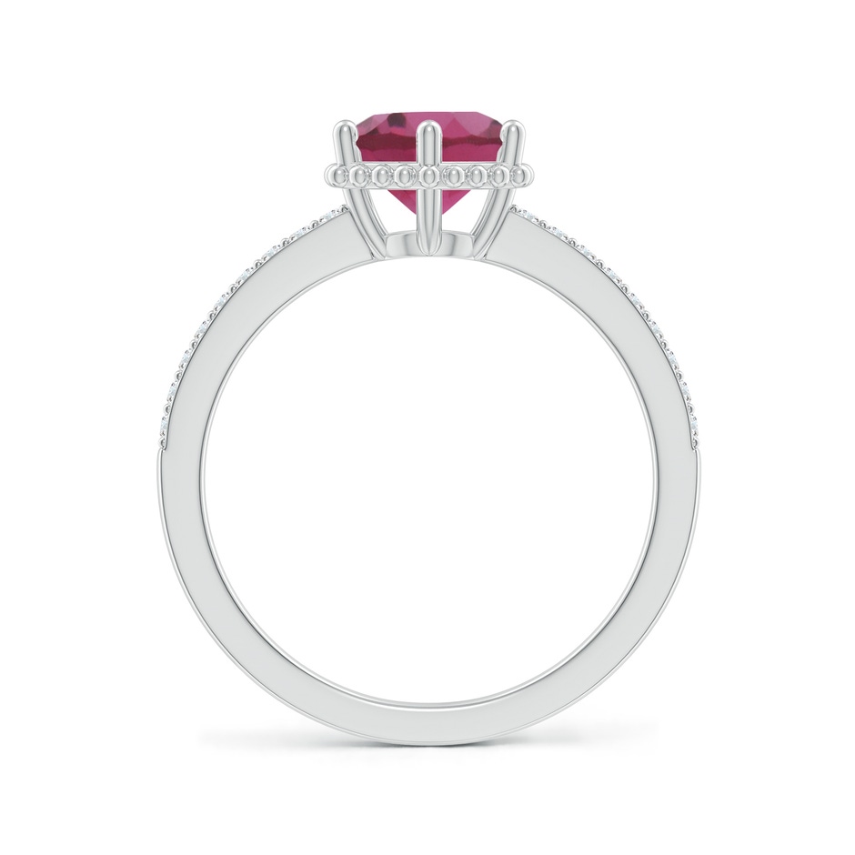 7mm AAAA Solitaire Round Pink Tourmaline Ring with Diamond Accents in P950 Platinum side-1