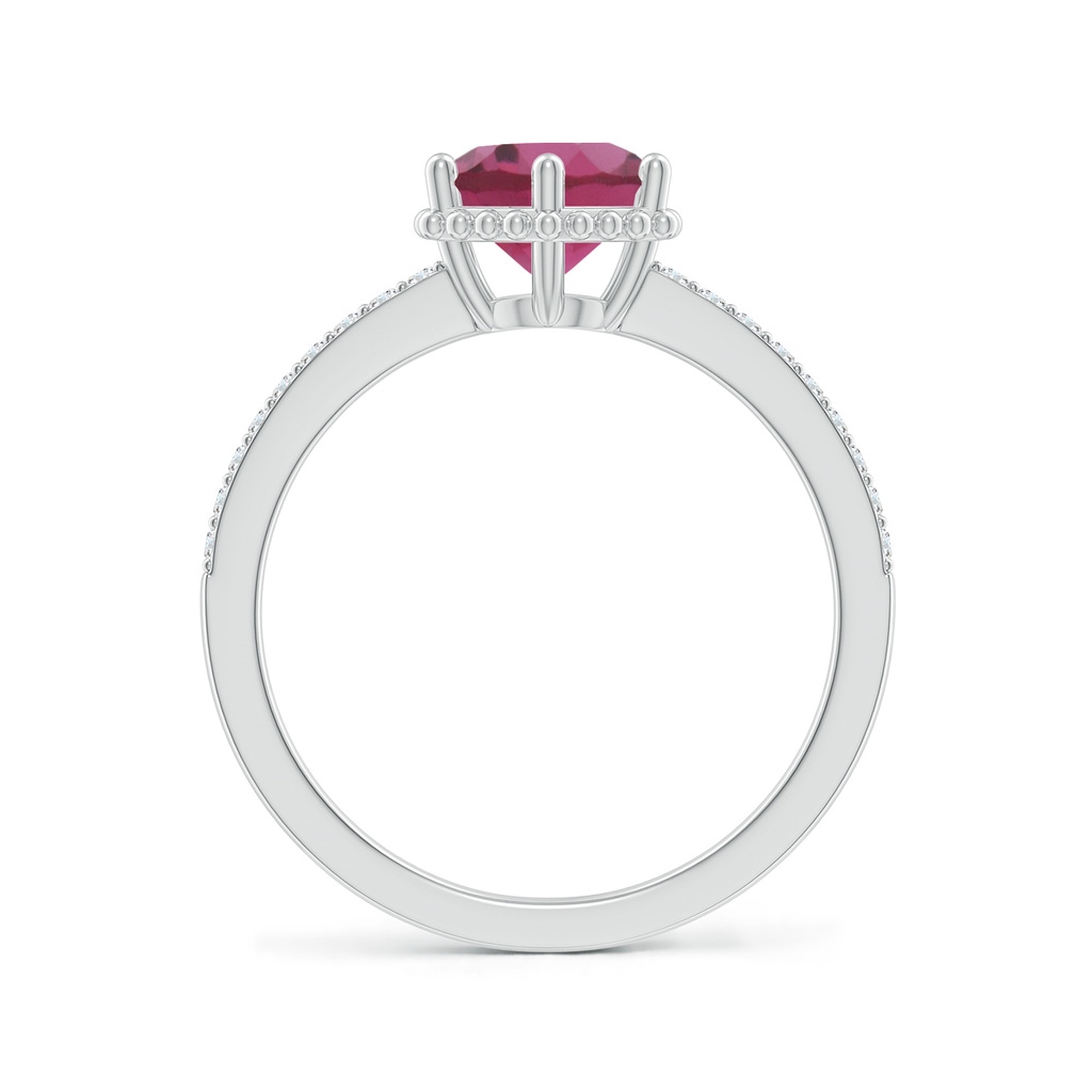 7mm AAAA Solitaire Round Pink Tourmaline Ring with Diamond Accents in White Gold Side-1