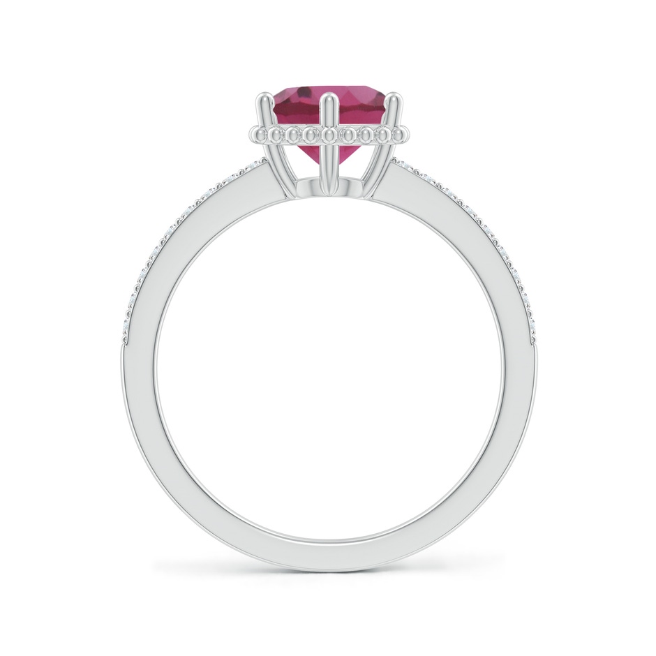 7mm AAAA Solitaire Round Pink Tourmaline Ring with Diamond Accents in White Gold side-1