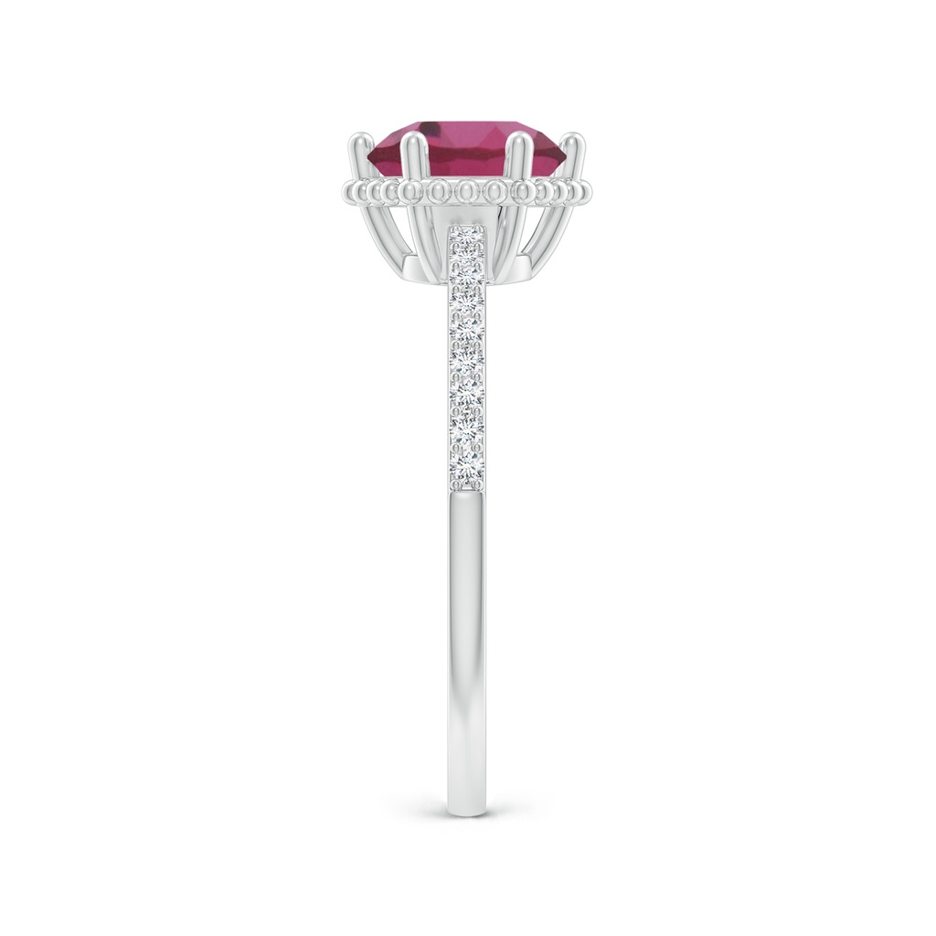 7mm AAAA Solitaire Round Pink Tourmaline Ring with Diamond Accents in White Gold Side-2