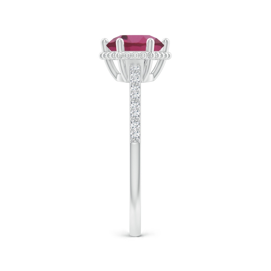 7mm AAAA Solitaire Round Pink Tourmaline Ring with Diamond Accents in White Gold side-2