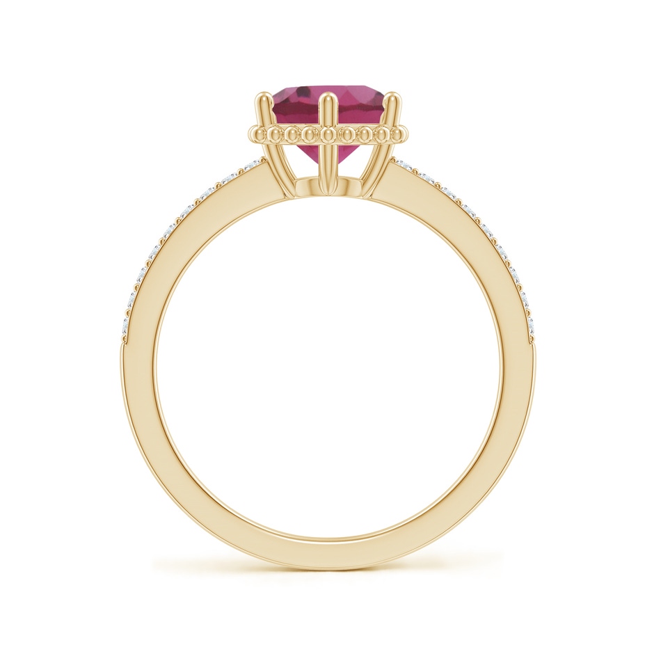 7mm AAAA Solitaire Round Pink Tourmaline Ring with Diamond Accents in Yellow Gold side-1