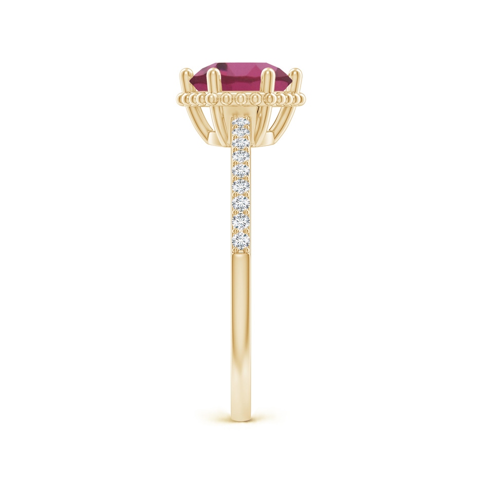 7mm AAAA Solitaire Round Pink Tourmaline Ring with Diamond Accents in Yellow Gold side-2