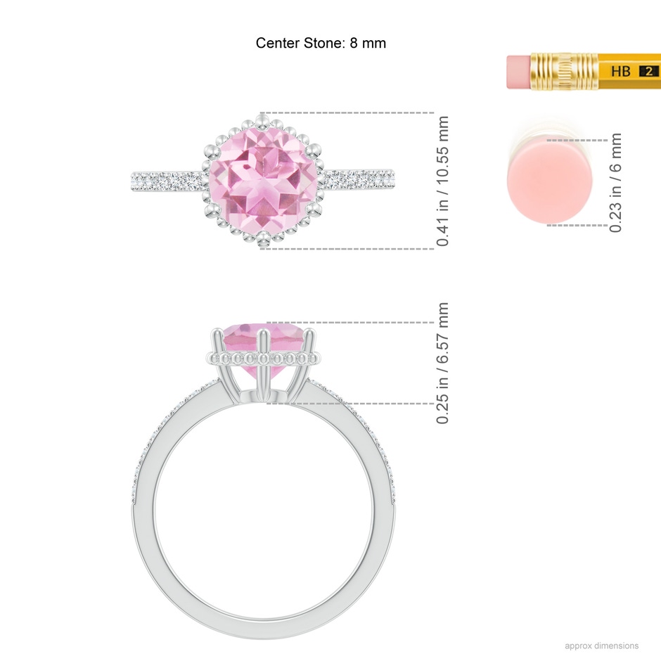 8mm A Solitaire Round Pink Tourmaline Ring with Diamond Accents in White Gold ruler