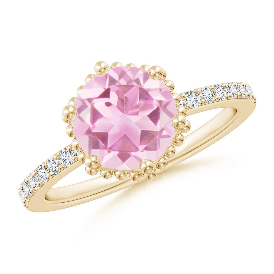 8mm A Solitaire Round Pink Tourmaline Ring with Diamond Accents in Yellow Gold 