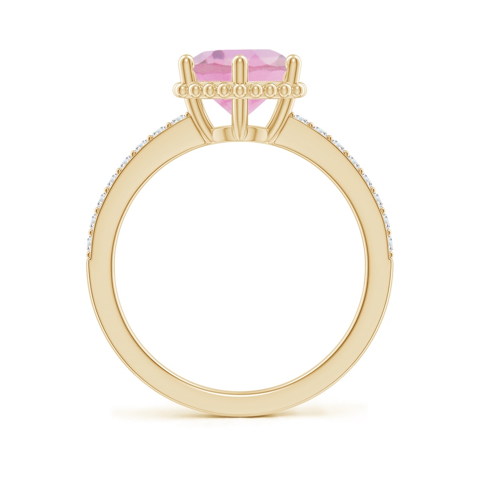 8mm A Solitaire Round Pink Tourmaline Ring with Diamond Accents in Yellow Gold side-1