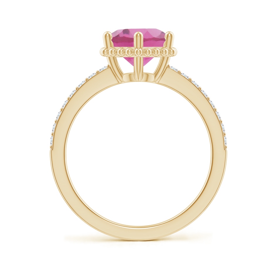 8mm AAA Solitaire Round Pink Tourmaline Ring with Diamond Accents in Yellow Gold side-1