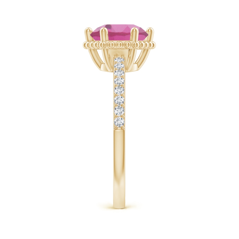 8mm AAA Solitaire Round Pink Tourmaline Ring with Diamond Accents in Yellow Gold side-2