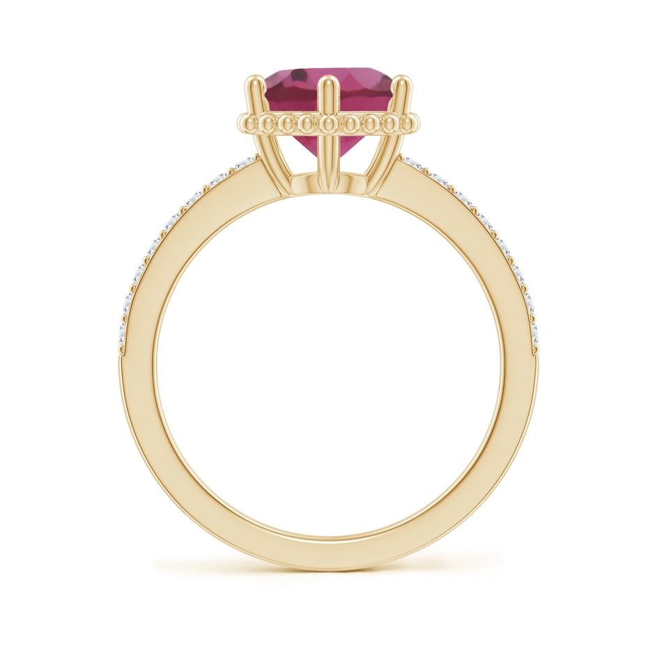 8mm AAAA Solitaire Round Pink Tourmaline Ring with Diamond Accents in Yellow Gold side-1
