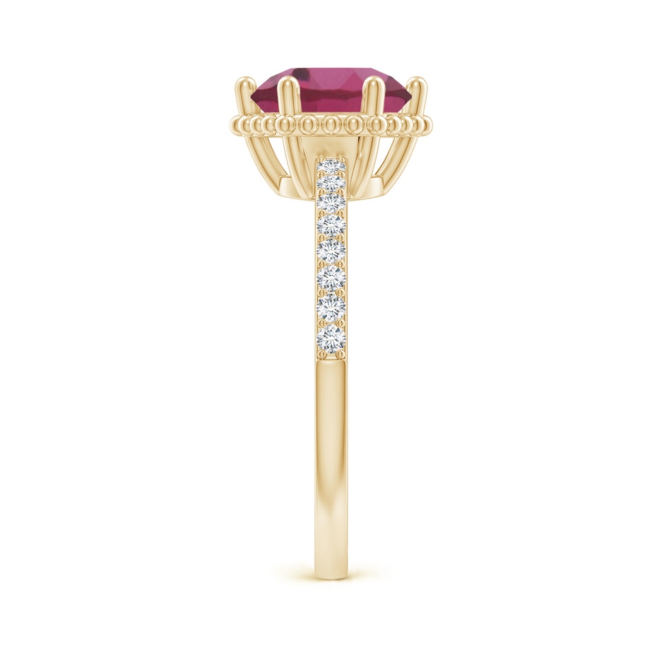 8mm AAAA Solitaire Round Pink Tourmaline Ring with Diamond Accents in Yellow Gold side-2