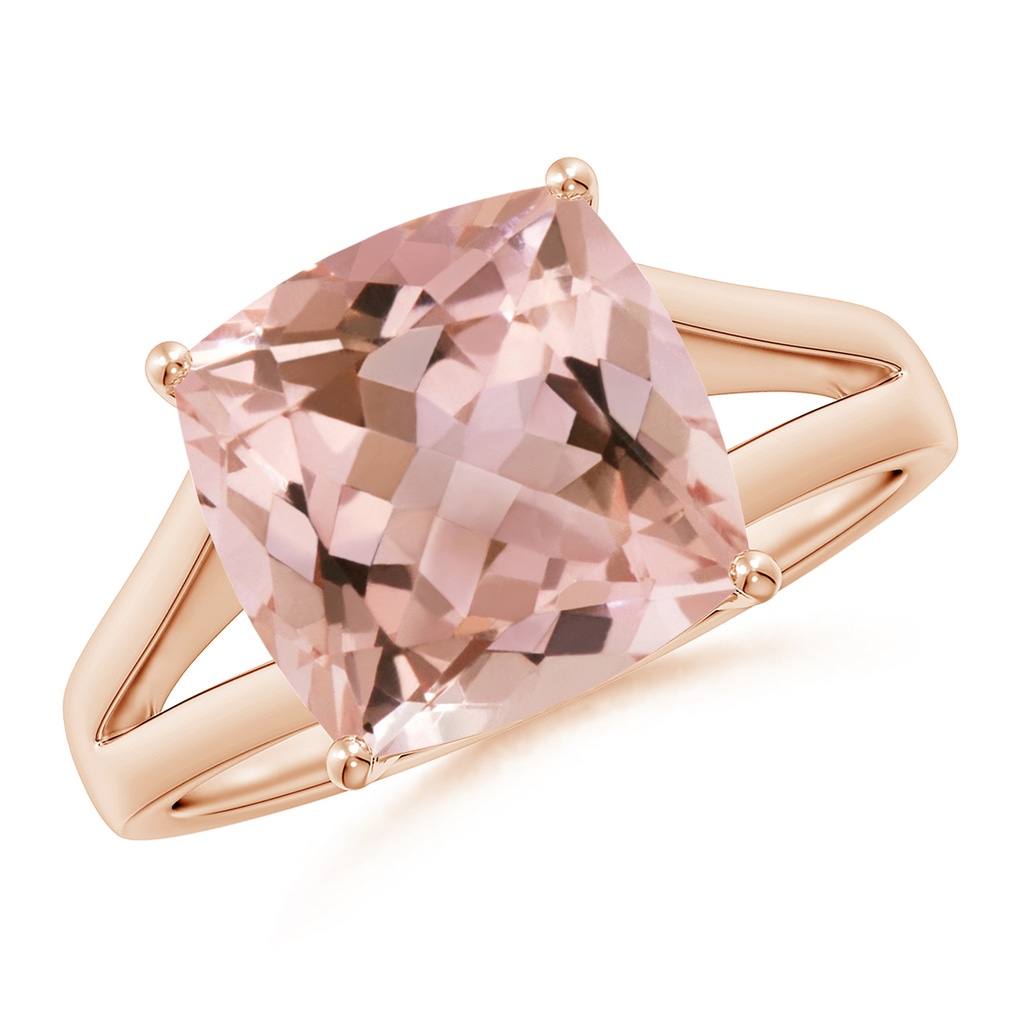 10mm AAAA Split Shank Cushion Morganite Engagement Ring in Rose Gold