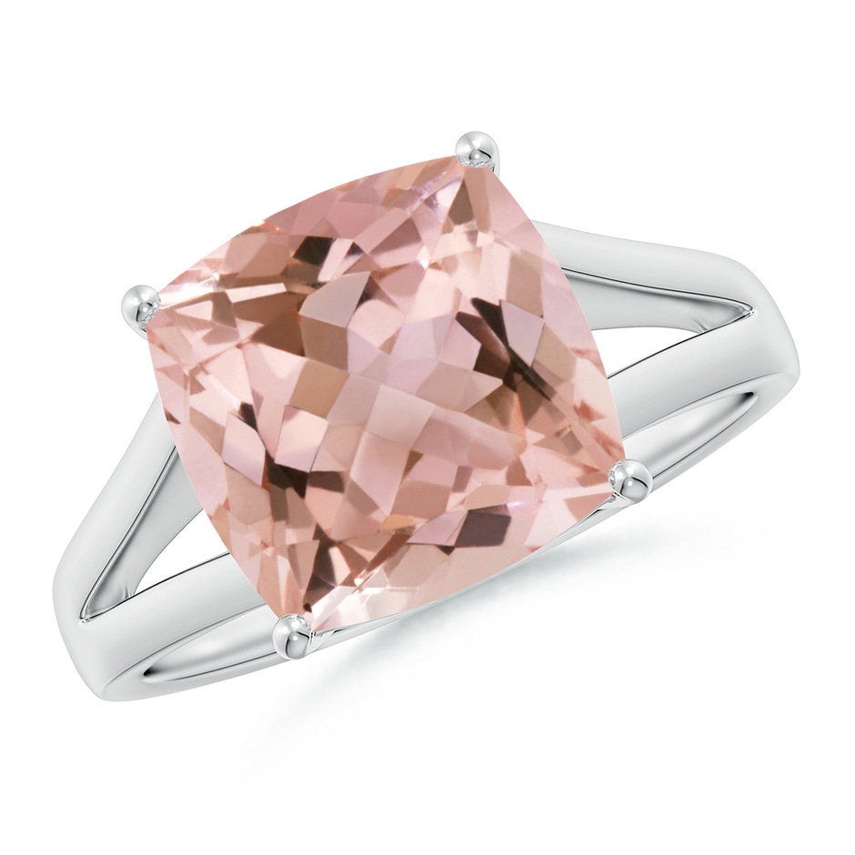 10mm AAAA Split Shank Cushion Morganite Engagement Ring in White Gold 