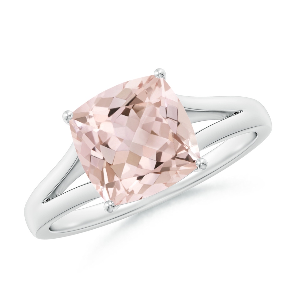 8mm A Split Shank Cushion Morganite Engagement Ring in P950 Platinum 