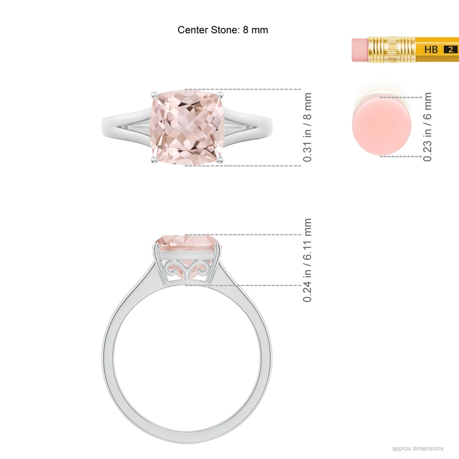 8mm A Split Shank Cushion Morganite Engagement Ring in P950 Platinum ruler