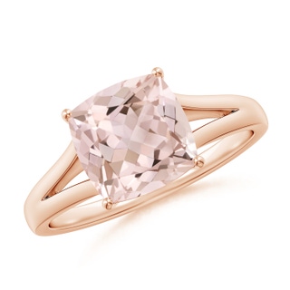 8mm A Split Shank Cushion Morganite Engagement Ring in Rose Gold