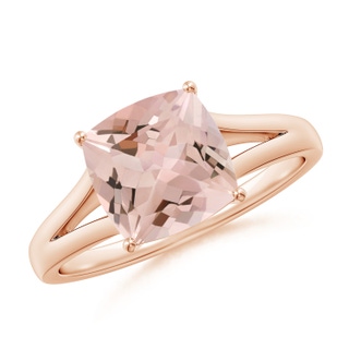 8mm AA Split Shank Cushion Morganite Engagement Ring in Rose Gold