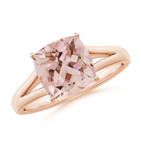 8mm AAA Split Shank Cushion Morganite Engagement Ring in Rose Gold