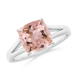 8mm AAAA Split Shank Cushion Morganite Engagement Ring in P950 Platinum