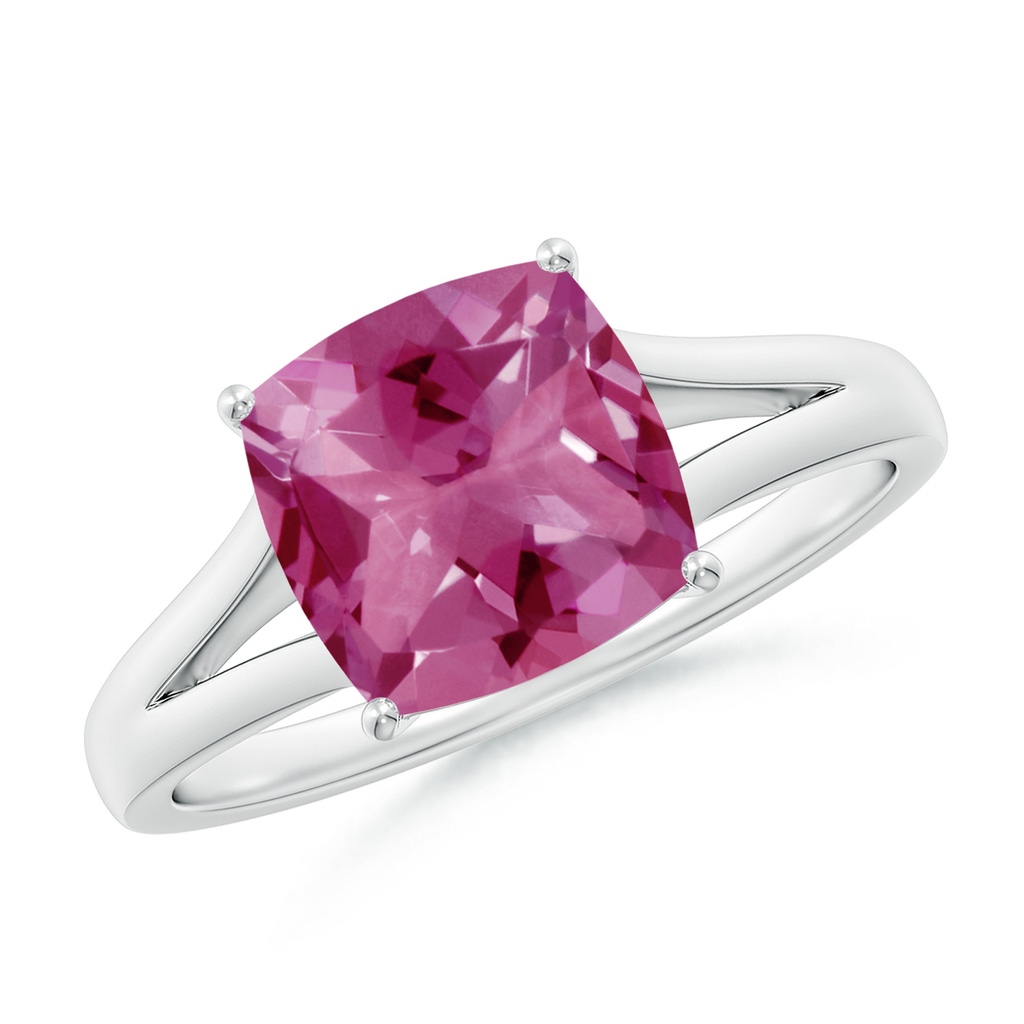 8mm AAAA Split Shank Cushion Pink Tourmaline Engagement Ring in White Gold