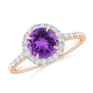 7mm AAA Round Amethyst Engagement Ring with Diamond Halo in Rose Gold