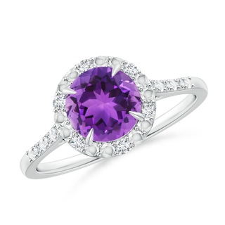 7mm AAA Round Amethyst Engagement Ring with Diamond Halo in White Gold