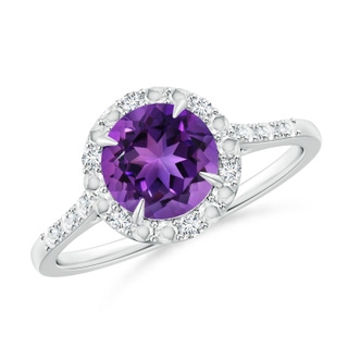 7mm AAAA Round Amethyst Engagement Ring with Diamond Halo in P950 Platinum