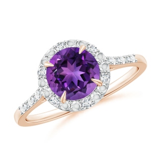 7mm AAAA Round Amethyst Engagement Ring with Diamond Halo in Rose Gold