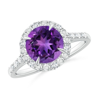 8mm AAAA Round Amethyst Engagement Ring with Diamond Halo in White Gold