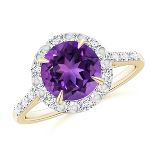 8mm AAAA Round Amethyst Engagement Ring with Diamond Halo in Yellow Gold