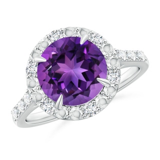 9mm AAAA Round Amethyst Engagement Ring with Diamond Halo in White Gold
