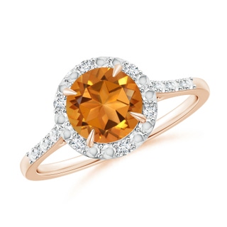 7mm AAA Round Citrine Engagement Ring with Diamond Halo in Rose Gold