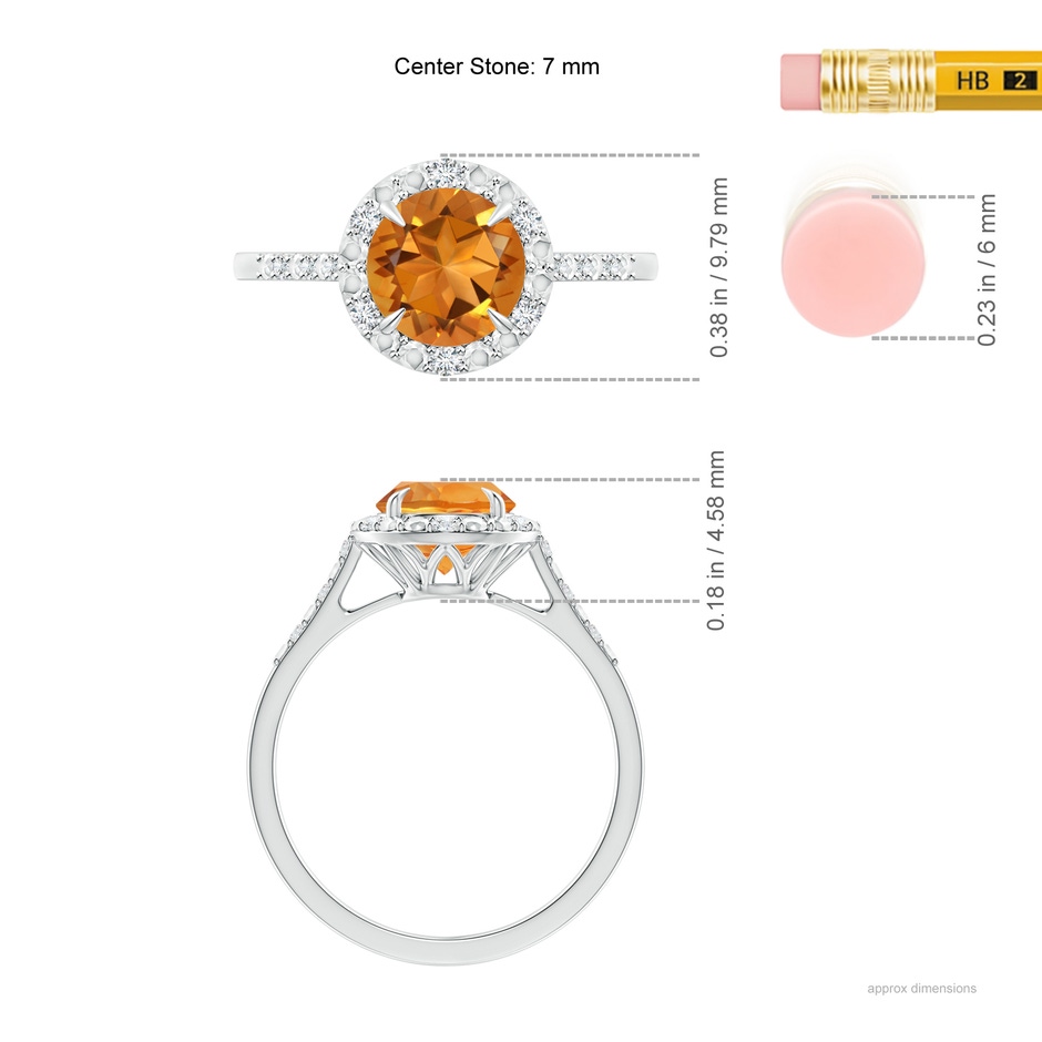 7mm AAA Round Citrine Engagement Ring with Diamond Halo in White Gold ruler