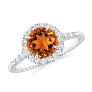 7mm AAAA Round Citrine Engagement Ring with Diamond Halo in White Gold