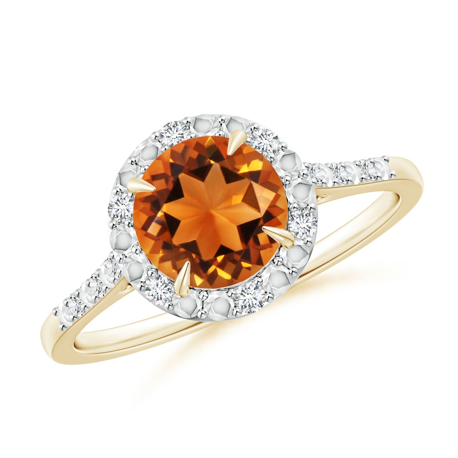 7mm AAAA Round Citrine Engagement Ring with Diamond Halo in Yellow Gold 