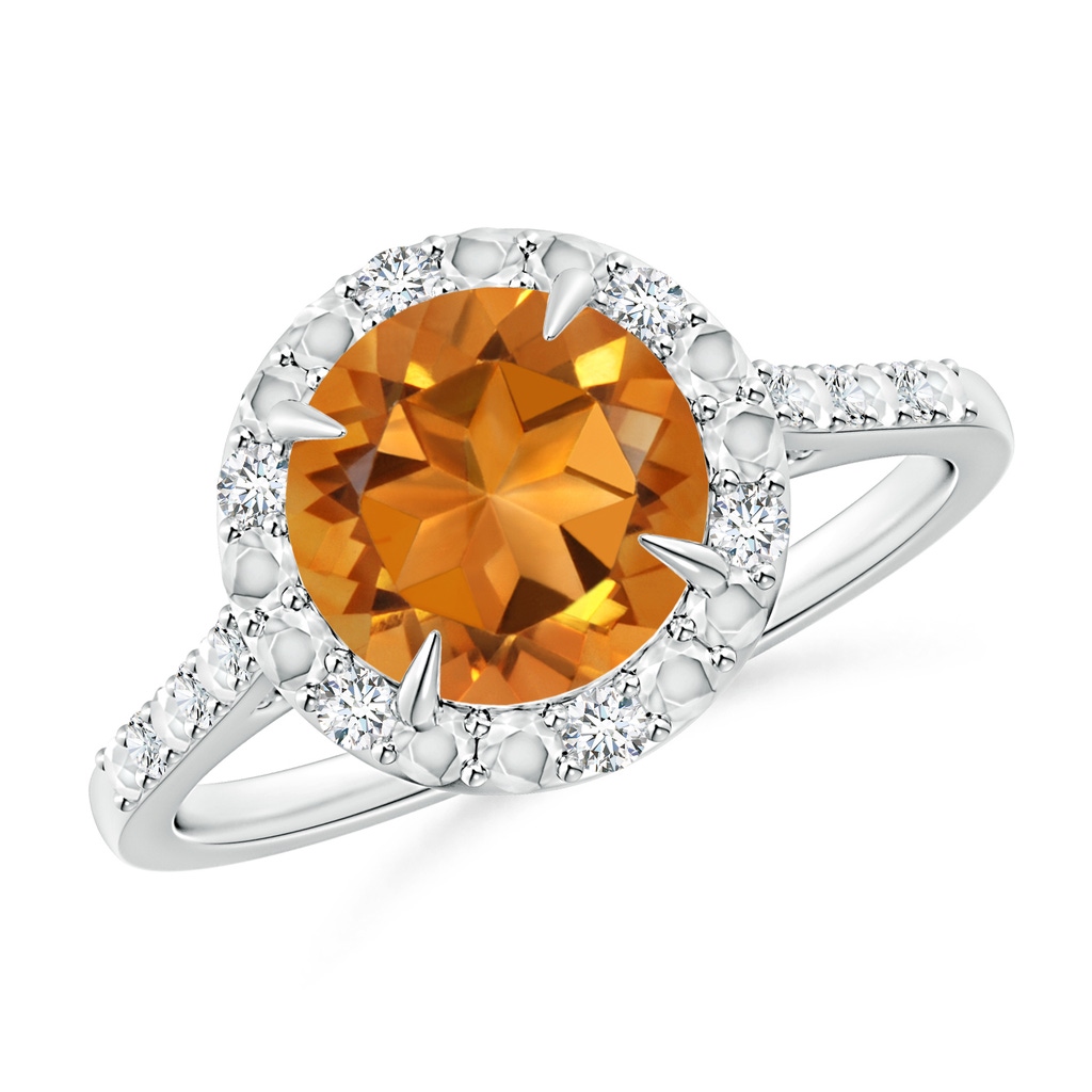 8mm AAA Round Citrine Engagement Ring with Diamond Halo in White Gold