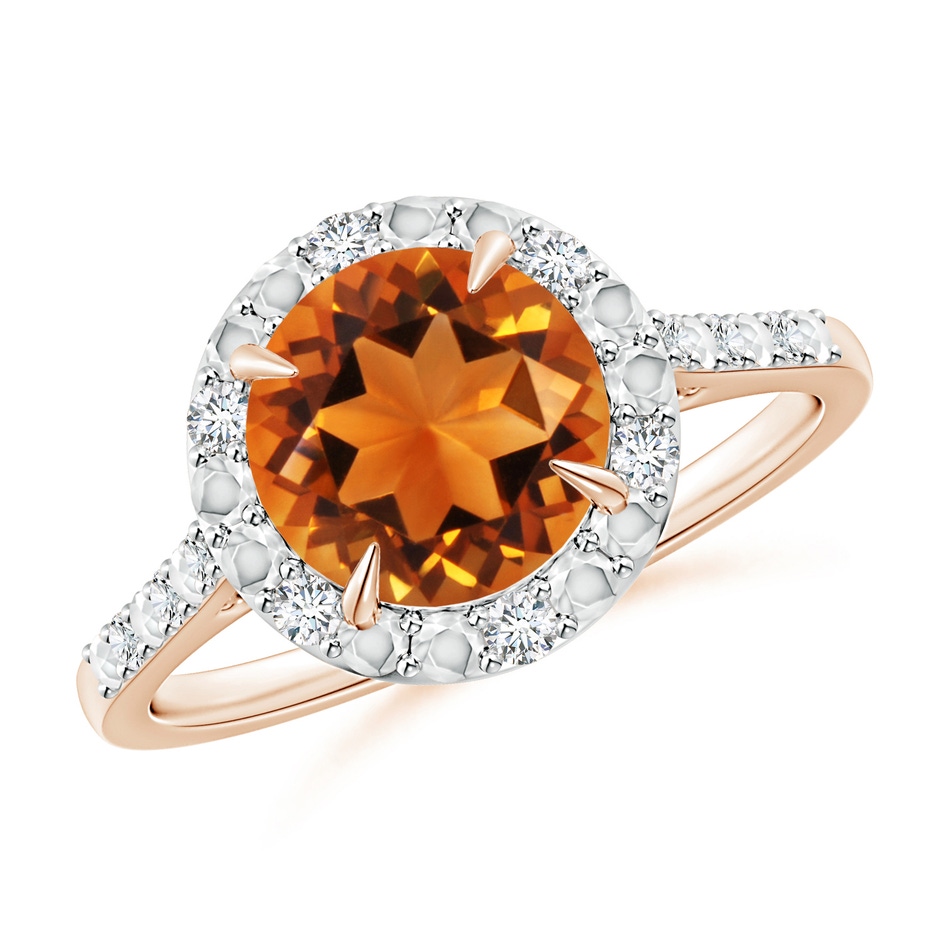 8mm AAAA Round Citrine Engagement Ring with Diamond Halo in Rose Gold 