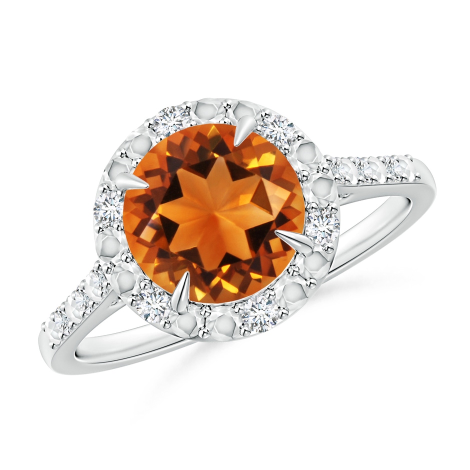 8mm AAAA Round Citrine Engagement Ring with Diamond Halo in White Gold 