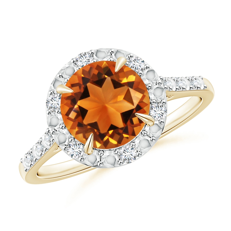 8mm AAAA Round Citrine Engagement Ring with Diamond Halo in Yellow Gold 