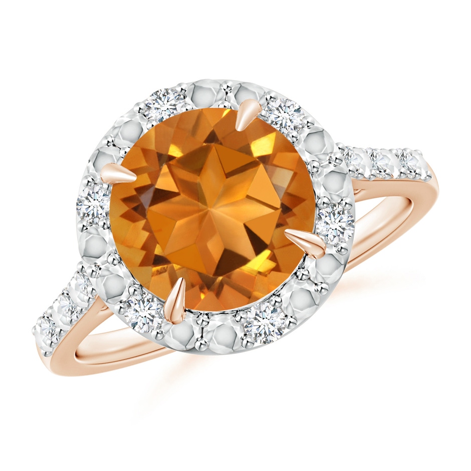 9mm AAA Round Citrine Engagement Ring with Diamond Halo in Rose Gold 