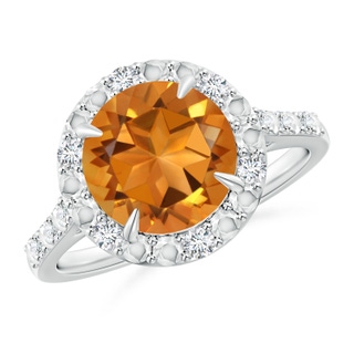 9mm AAA Round Citrine Engagement Ring with Diamond Halo in White Gold