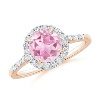 7mm A Round Pink Tourmaline Engagement Ring with Diamond Halo in Rose Gold