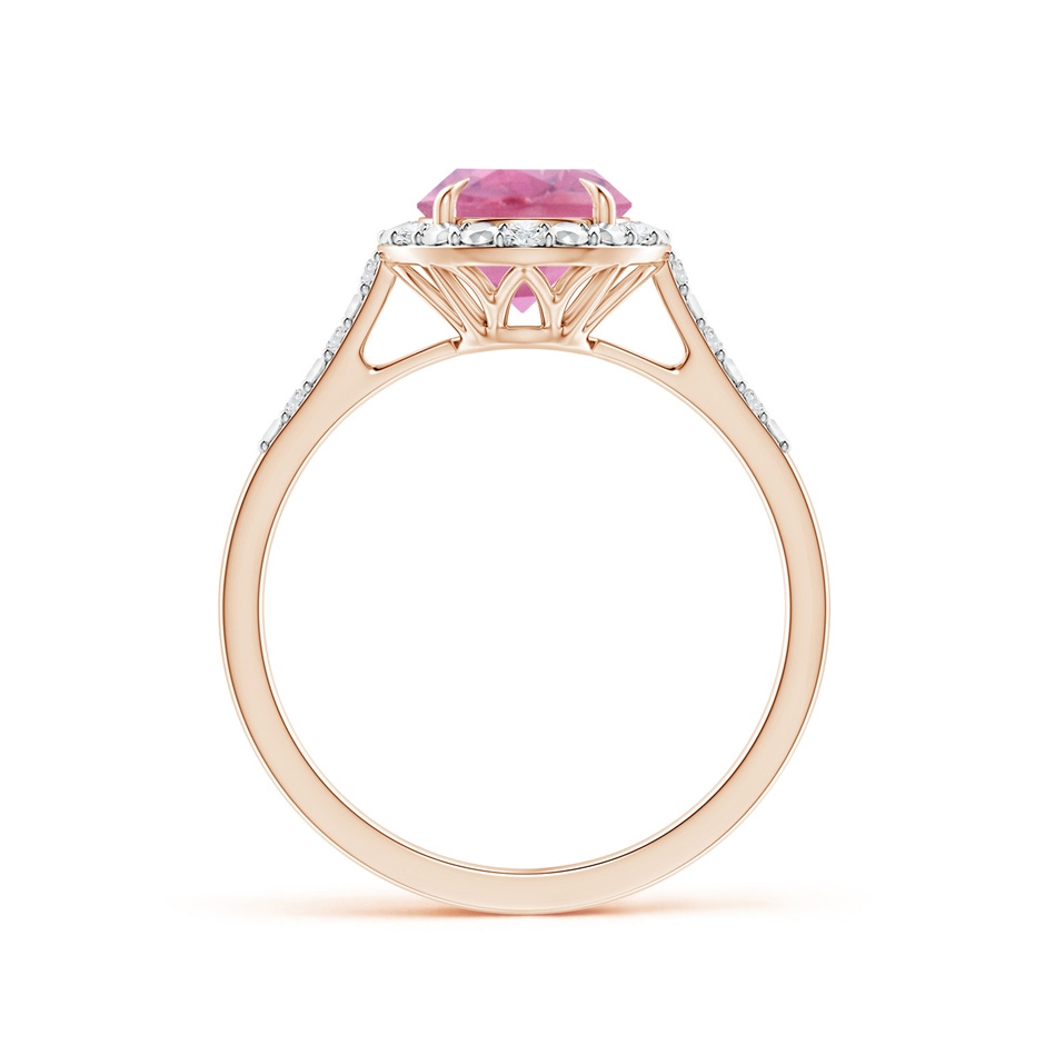 7mm A Round Pink Tourmaline Engagement Ring with Diamond Halo in Rose Gold side 1