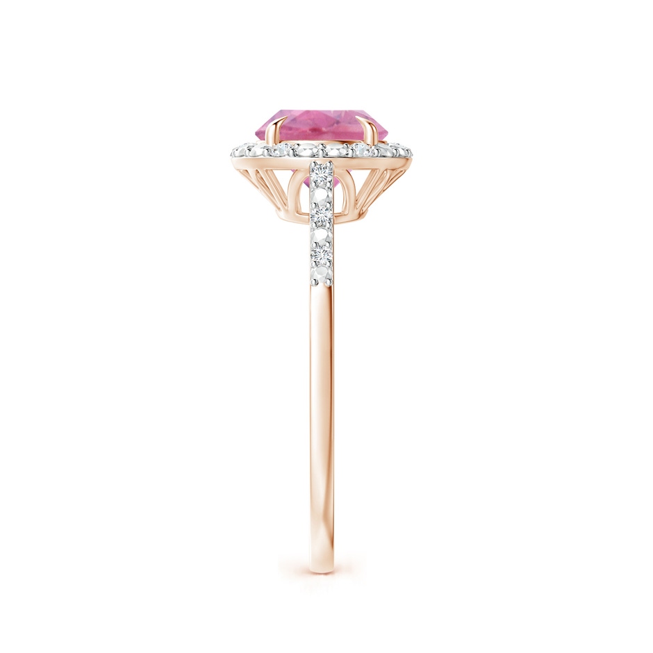 7mm A Round Pink Tourmaline Engagement Ring with Diamond Halo in Rose Gold side 2